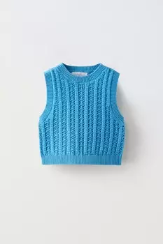 Вязаный топ крючком ZARA, голубоватый