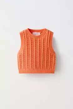 Вязаный топ крючком ZARA, оранжевый