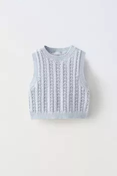 Вязаный топ крючком ZARA, светло-голубой
