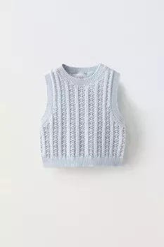 Вязаный топ крючком ZARA, светло-голубой