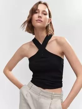 Вязаный топ Mango Halterneck Replik, черный