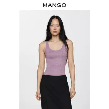 Вязаный топ Mango на тонких бретельках, серебристо-серый