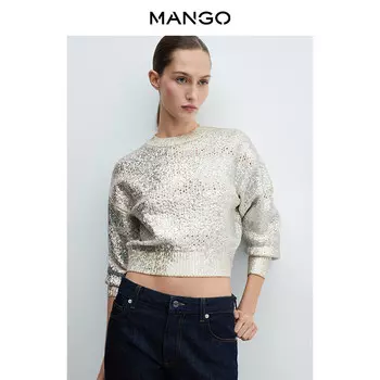 Вязаный топ Mango с круглым вырезом, серебристо-серый