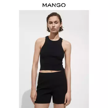 Вязаный топ Mango в рубчик с круглым вырезом, черный