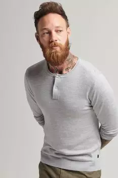 Вязаный топ на пуговицах из шерсти мериноса с круглым вырезом Superdry, серый