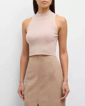 Вязаный топ-ракушка из кашемира с люрексом Brunello Cucinelli, цвет C9614 Pale Pink