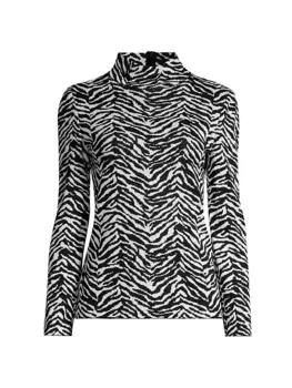 Вязаный топ с анималистическим принтом и воротником-стойкой Misook, черный