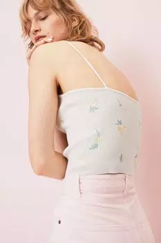 Вязаный топ с бретельками H&amp;M, белые цветы