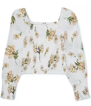 Вязаный топ с длинными рукавами и цветочным принтом для девочек GB Big Girls 7–16, слоновая кость