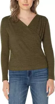 Вязаный топ с длинными рукавами и драпировкой спереди Liverpool Los Angeles, цвет Olive Melange