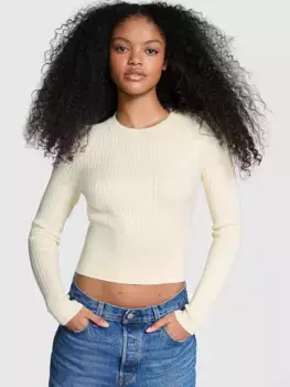 Вязаный топ с длинными рукавами в рубчик Pink, белый