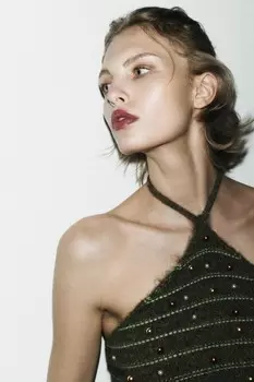 Вязаный топ с изображением ёлочки ZARA, зеленый