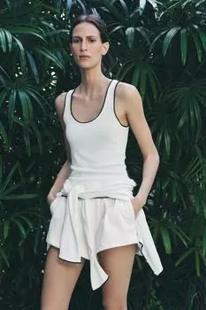 Вязаный топ с контрастной отделкой ZARA, цвет White/Navy
