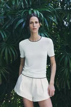 Вязаный топ с контрастной отделкой ZARA, цвет White/Navy