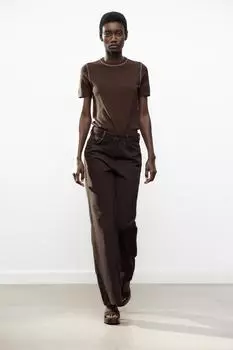 Вязаный топ с коротким рукавом и кантом ZARA, коричневый