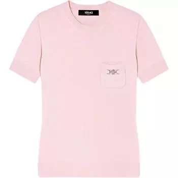 Вязаный топ с короткими рукавами и принтом «Медуза» VERSACE, светло-розовый/красный