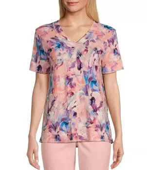 Вязаный топ с короткими рукавами и V-образным вырезом с цветочным принтом Westbound, цветочный