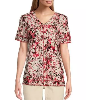 Вязаный топ с короткими рукавами и V-образным вырезом в западном направлении миниатюрного размера с цветочным принтом Westbound, цветочный