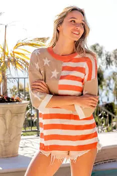 Вязаный топ с круглым вырезом и американским флагом FASHNZFAB, цвет mocha/star