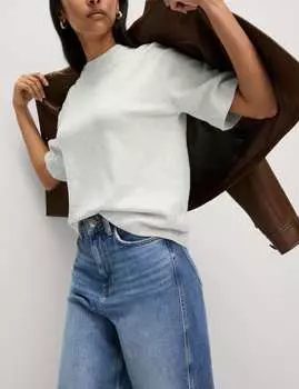 Вязаный топ с круглым вырезом из пряжи Air-Yarn Marks & Spencer, светло-серый