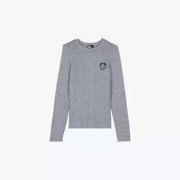 Вязаный топ с круглым вырезом, украшенный узором The Kooples, серый