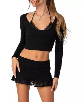 Вязаный топ с кружевным бюстгальтером Edikted, черный