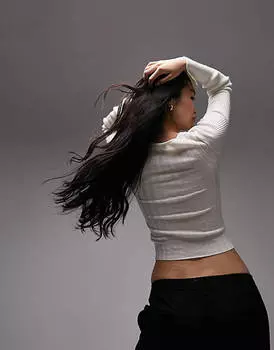 Вязаный топ с квадратным вырезом и длинными рукавами Topshop цвета слоновой кости