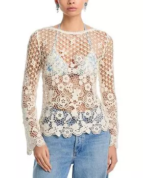 Вязаный топ с лодочкой и расклешенными рукавами - эксклюзив AQUA, коричневый/бежевый