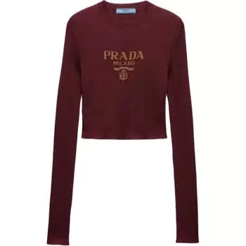 Вязаный топ с логотипом в технике интарсия PRADA, фуксия