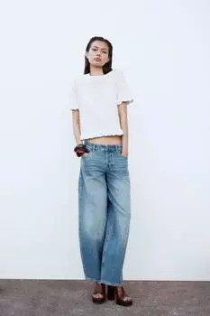Вязаный топ с оборками ZARA, белый