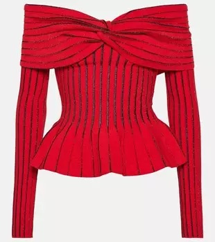 Вязаный топ с открытыми плечами Balmain, красный