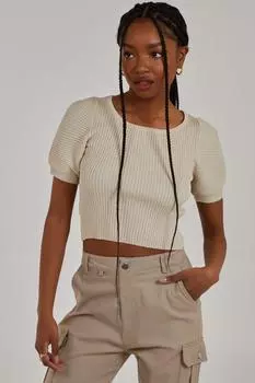 Вязаный топ с овальным вырезом Pink Vanilla, бежевый