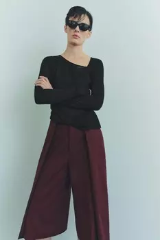 Вязаный топ с присборенными боковыми частями ZARA, черный