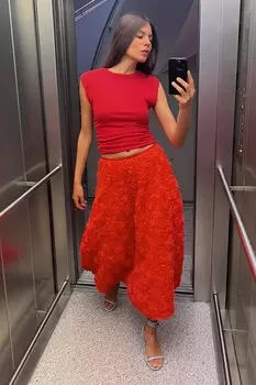Вязаный топ с присборенными боковыми частями ZARA, красный