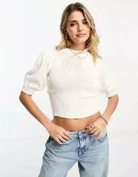 Вязаный топ с пышными рукавами ASOS цвета экрю