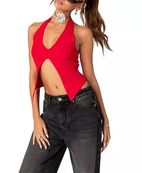 Вязаный топ с разрезом спереди Edikted Sculpt, красный