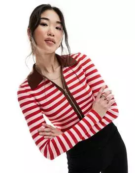 Вязаный топ с розовой и красной полоской на молнии ASOS DESIGN