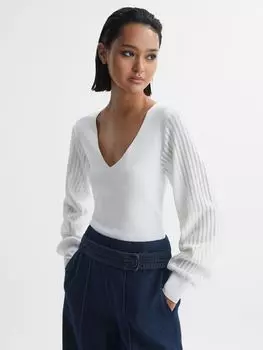 Вязаный топ с рукавами Lexi Stitch Reiss, слоновая кость