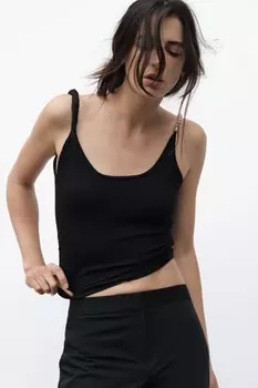 Вязаный топ с шариковыми лямками ZARA, черный