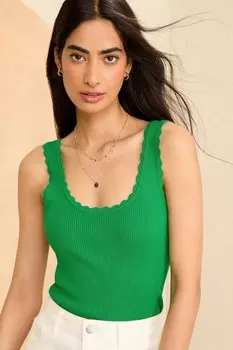 Вязаный топ с U-образным вырезом и фестончатой отделкой Love & Roses, зеленый