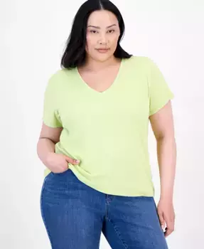 Вязаный топ с V-образным вырезом и резинкой больших размеров I.N.C. International Concepts, зеленый