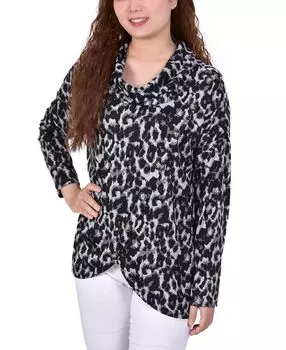 Вязаный топ с воротником-хомутом и длинными рукавами миниатюрного размера, перекрестный стиль NY Collection