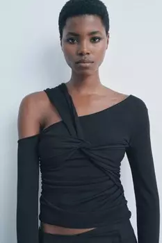 Вязаный топ с вырезом ZARA, черный