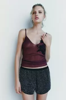 Вязаный топ с вышивкой ZARA, цвет wine
