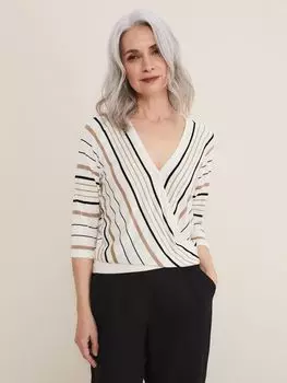 Вязаный топ с запахом спереди Phase Eight Leonna, черный/нейтральный