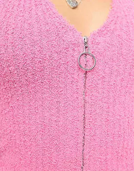 Вязаный топ с застежкой-бретелькой и молнией на воротнике ASOS DESIGN Petite из фактурной пряжи розового цвета