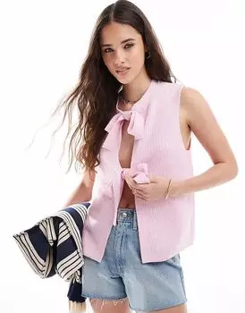 Вязаный топ с завязками спереди, светло-розового цвета Pieces