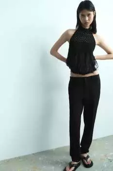 Вязаный топ с завязкой за шеи Zara, черный
