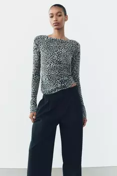 Вязаный топ с животным принтом ZARA, цвет leopard
