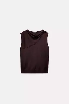 Вязаный топ с золотой аппликациями ZARA, бордовый